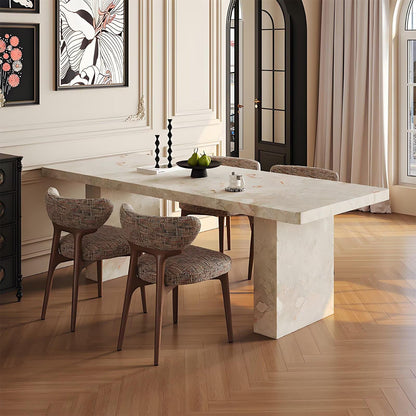 62"-78"Modern Rectangular Dining Table with Natural Marble Top & Thick Block Legs