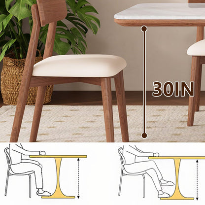 62“-78”Minimalist Scandinavian Dining Table, White Veined Top with Natural Wood Frame