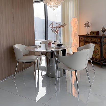 62"-78"Luxury Round Dining Table with Marble Top & Polished Chrome Base for 4-6