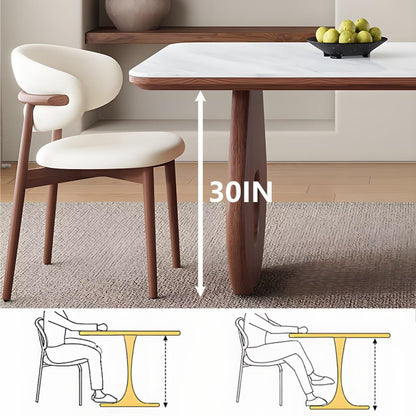 62"-70"Modern Mid-Century Dining Table with Marble Top & Unique Wood Base for 4-6