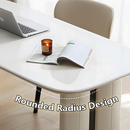 62"-78"Modern Cream White Extendable Dining Table with Glossy Sintered Stone Top