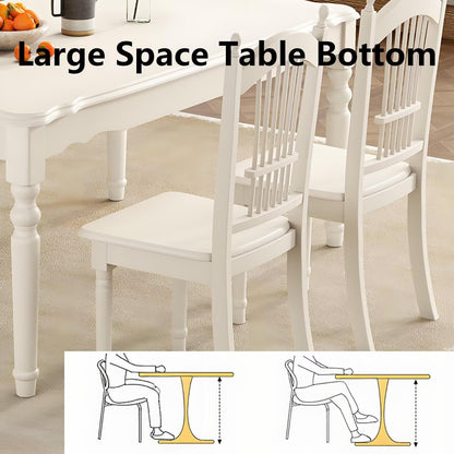 62"-78"Vintage White Wooden Dining Table, Classic Farmhouse Style