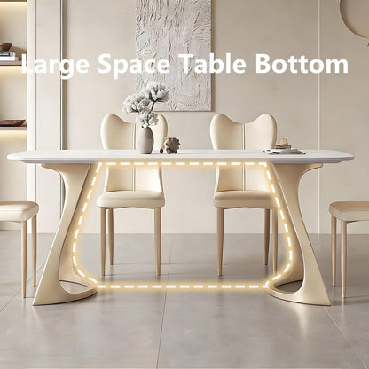62"-78"Cream Style Sintered Stone Dining Table with Unique Curved Legs for 4-6