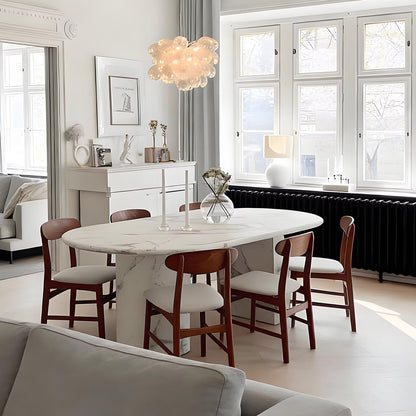 62"-78"Luxury Oval Dining Table with Marble Top & Pedestal Base for 6-8 People
