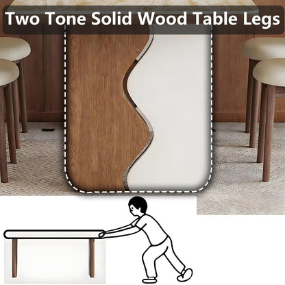 62"-70"Contemporary Cream Wood Dining Table, Stylish Wavy Legs for Dining Room