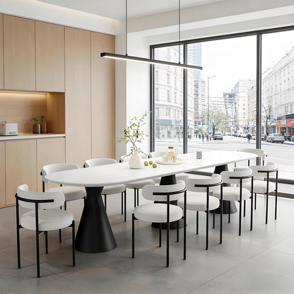 62"-78"Large Capacity Dining Table, Sleek White Oval Top with Modern Cone Base for 8-10
