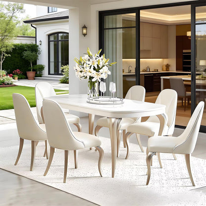62"Luxury Oval Marble Dining Table with Gold Trim Legs for 6-8 People