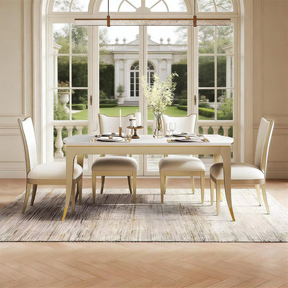 62"-70"Elegant Cream White Sintered Stone Dining Table with Gold Trim for 4-6