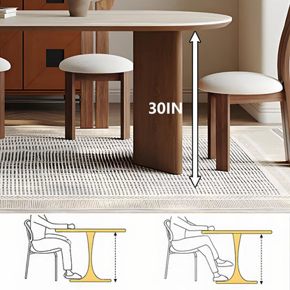 62"-78"Retro Modern Dining Table, Rounded Oval Top with Dark Wood Base for 4-6