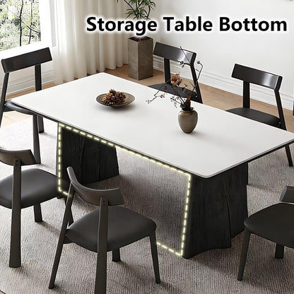 62"-78"Elegant Mid-Century Dining Table, Rounded Edge Top with Solid Wood Supports