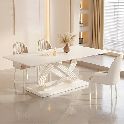 62"-78"Modern Cream White Dining Table with Unique X-Shaped Base
