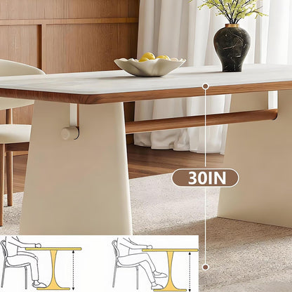 62"-70"Modern Rectangular Dining Table, Neutral Tone with White Base for Small Kitchen