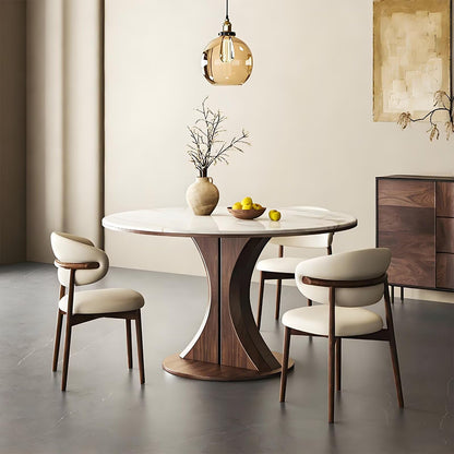 62"-78"Round Marble Dining Table with Wood Base, Modern Sintered Stone Table for 4-6