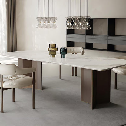 62"-78"Modern Rectangular Dining Table with Marble Top & Walnut Wood Base for 6-8