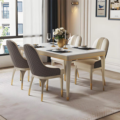 62"Luxury White Sintered Stone Dining Table with Gold Trim for 4-6 People