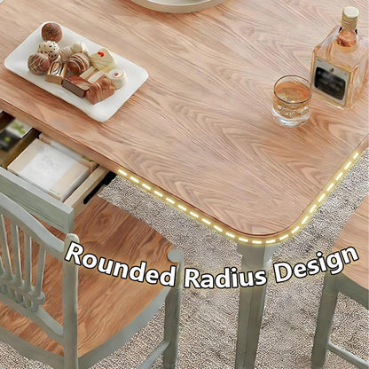62"-78"Retro French Country Dining Table, Light Green Frame with Natural Wood Top