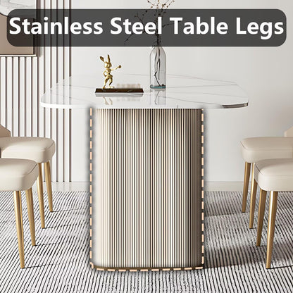 62“-78”White Sintered Stone Dining Table, Modern Rectangular Kitchen Table for 4-6 People