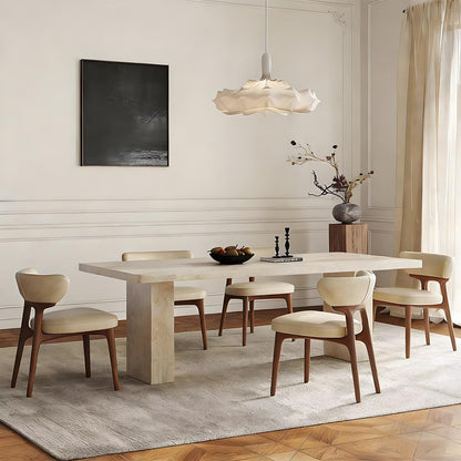 62"-78"Modern Travertine Dining Table, Rectangular Stone Table with Thick Base for 6-8