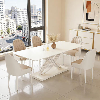 62"-78"Modern Cream White Dining Table with Unique X-Shaped Base