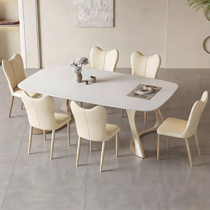 62"-78"Cream Style Sintered Stone Dining Table with Unique Curved Legs for 4-6
