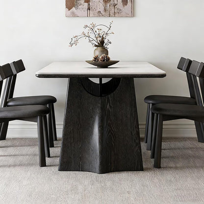 62"-78"Elegant Mid-Century Dining Table, Rounded Edge Top with Solid Wood Supports