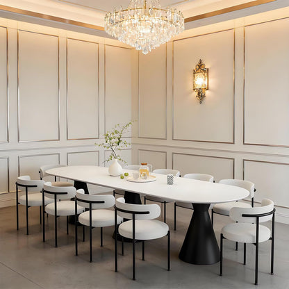 62"-78"Large Capacity Dining Table, Sleek White Oval Top with Modern Cone Base for 8-10