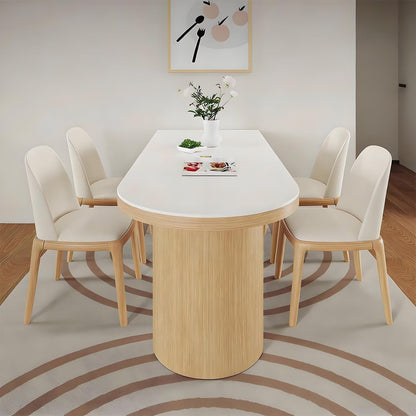 62"-78"Contemporary Mid-Century Dining Table, Cream Top & Natural Wood Legs