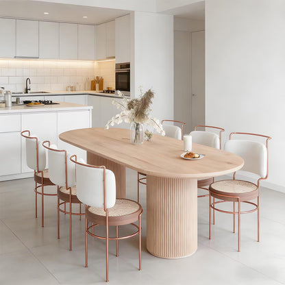 62"-78"Modern Light Wood Oval Dining Table with Fluted Pedestal Base for 6-8
