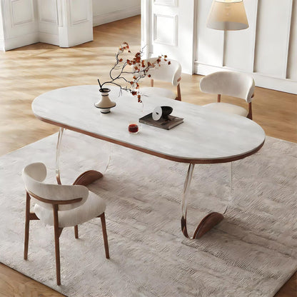 62"-78"Modern Oval Dining Table with Sintered Stone Top & Acrylic Legs for 4-6 People