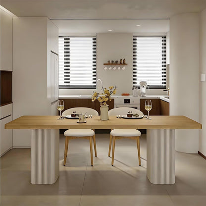 62"-78"Modern Japandi Dining Table, Light Wood Top with Fluted Base for 4-6 People
