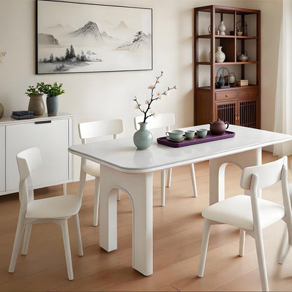 62"-78"Modern Cream White Dining Table with Unique Arched Legs for 4-6 People