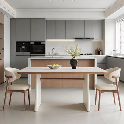 62"-70"Modern Rectangular Dining Table, Neutral Tone with White Base for Small Kitchen