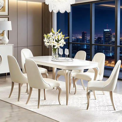 62"Luxury Oval Marble Dining Table with Gold Trim Legs for 6-8 People