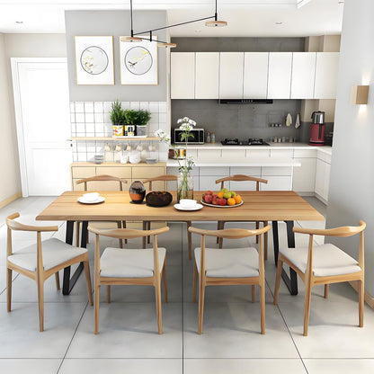 62"-78"Mid-Century Modern Dining Table, Natural Wood Top with Black Metal Legs for 4-6