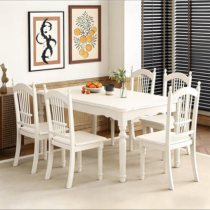 62"-78"Vintage White Wooden Dining Table, Classic Farmhouse Style