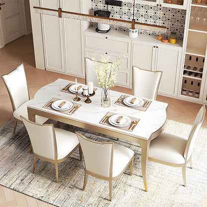 62"-70"Elegant Cream White Sintered Stone Dining Table with Gold Trim for 4-6