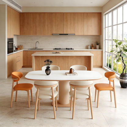 62"-78"Contemporary Mid-Century Dining Table, Neutral Tone with Wood Accents