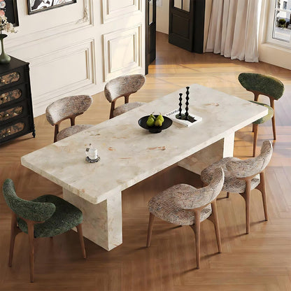 62"-78"Modern Rectangular Dining Table with Natural Marble Top & Thick Block Legs