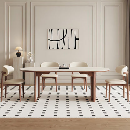 62"-70"Modern Minimalist Oval Dining Table, Neutral Tone with Wood Frame for Home
