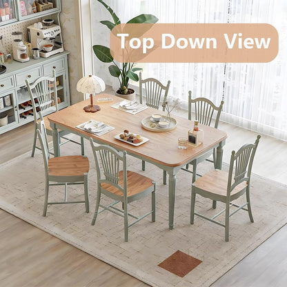 62"-78"Retro French Country Dining Table, Light Green Frame with Natural Wood Top