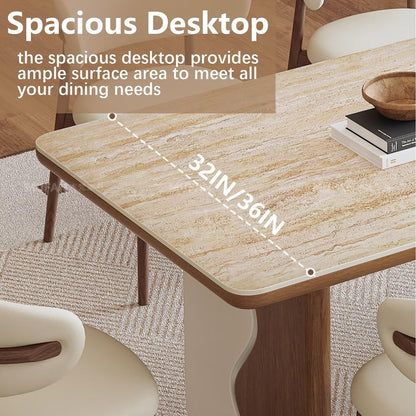 62"-70"Contemporary Cream Wood Dining Table, Stylish Wavy Legs for Dining Room
