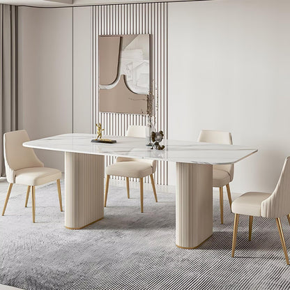 62“-78”White Sintered Stone Dining Table, Modern Rectangular Kitchen Table for 4-6 People