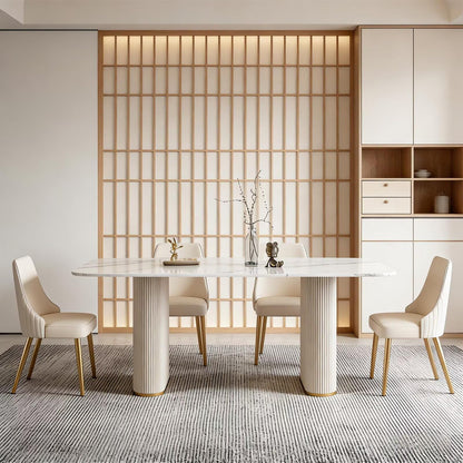 62“-78”White Sintered Stone Dining Table, Modern Rectangular Kitchen Table for 4-6 People