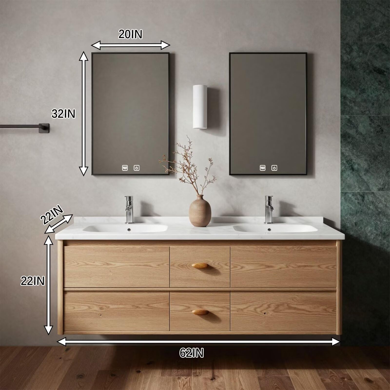 60"-96"Modern Floating Bathroom Vanity, Light Oak Double Sink Cabinet with Drawers