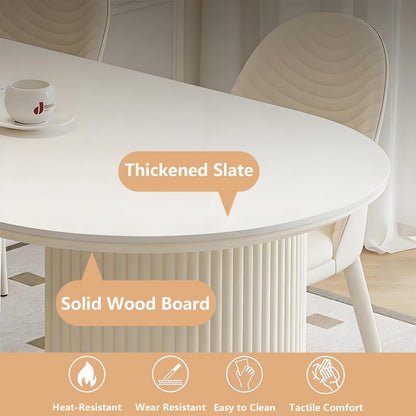 62"-78"Contemporary Oval Dining Table, Sintered Stone Top with Ribbed Pedestal Base