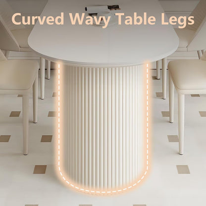 62"-78"Contemporary Oval Dining Table, Sintered Stone Top with Ribbed Pedestal Base