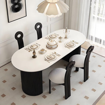 62"-78"Contemporary Oval Dining Table, Sintered Stone Top with Ribbed Pedestal Base