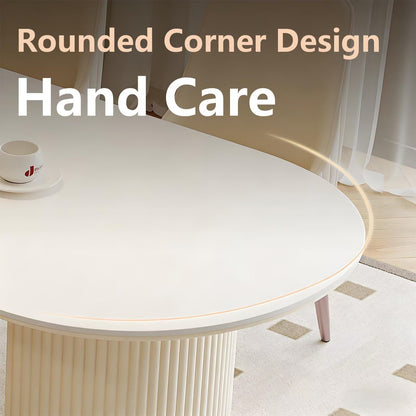 62"-78"Minimalist Cream Dining Table, Rounded Edge & Fluted Legs for Small Dining Room