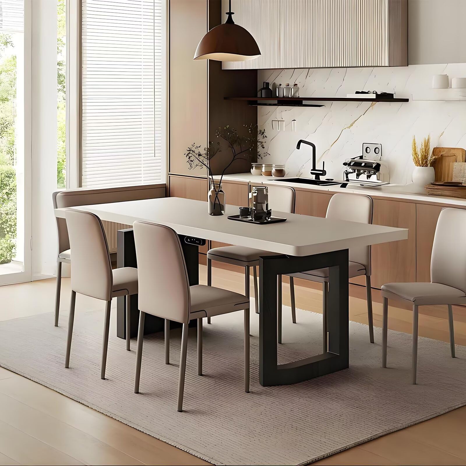 62"-78"Modern Minimalist Sintered Stone Dining Table with Black Metal Base for Kitchen
