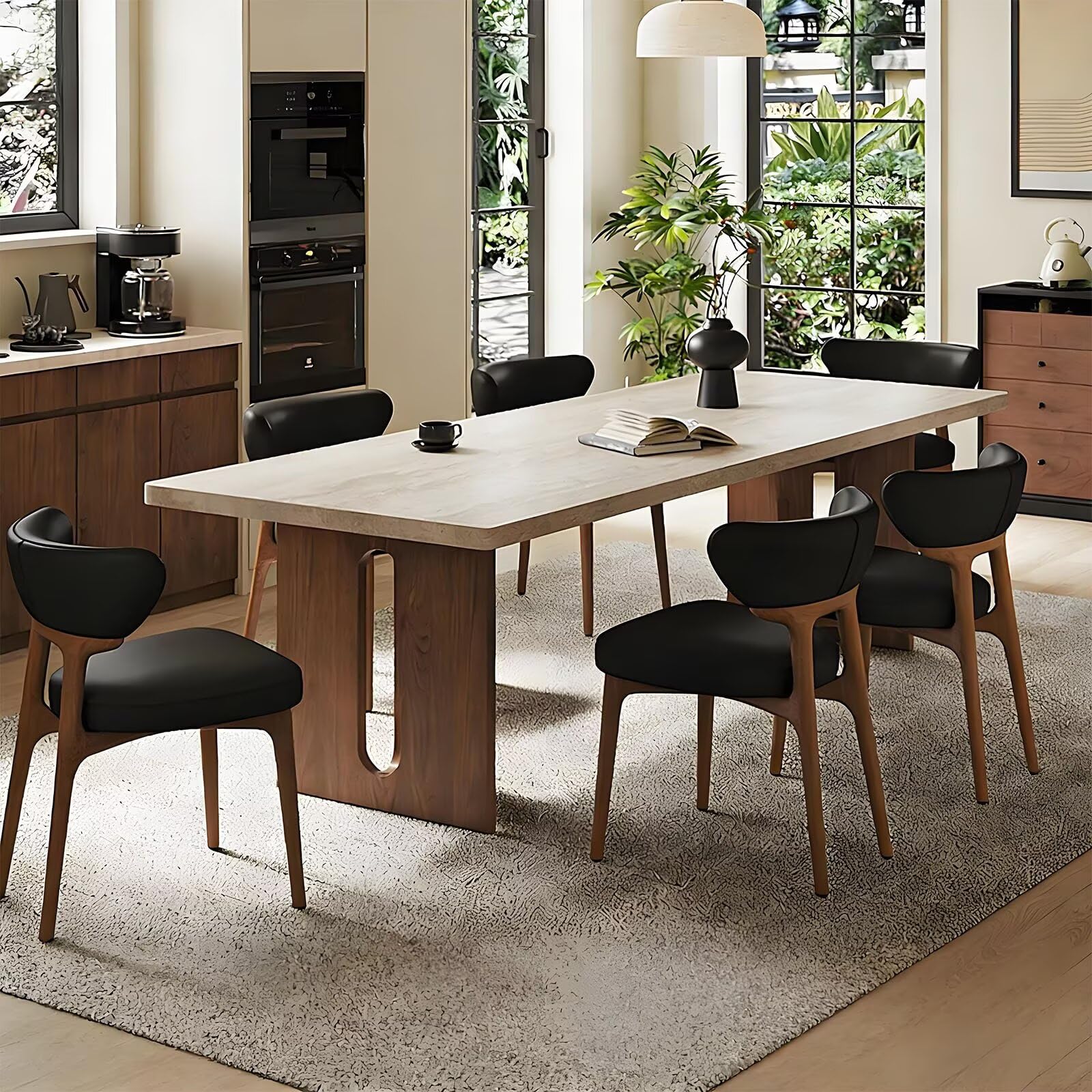 63"-79"Natural Stone Top Dining Table with Walnut Frame
